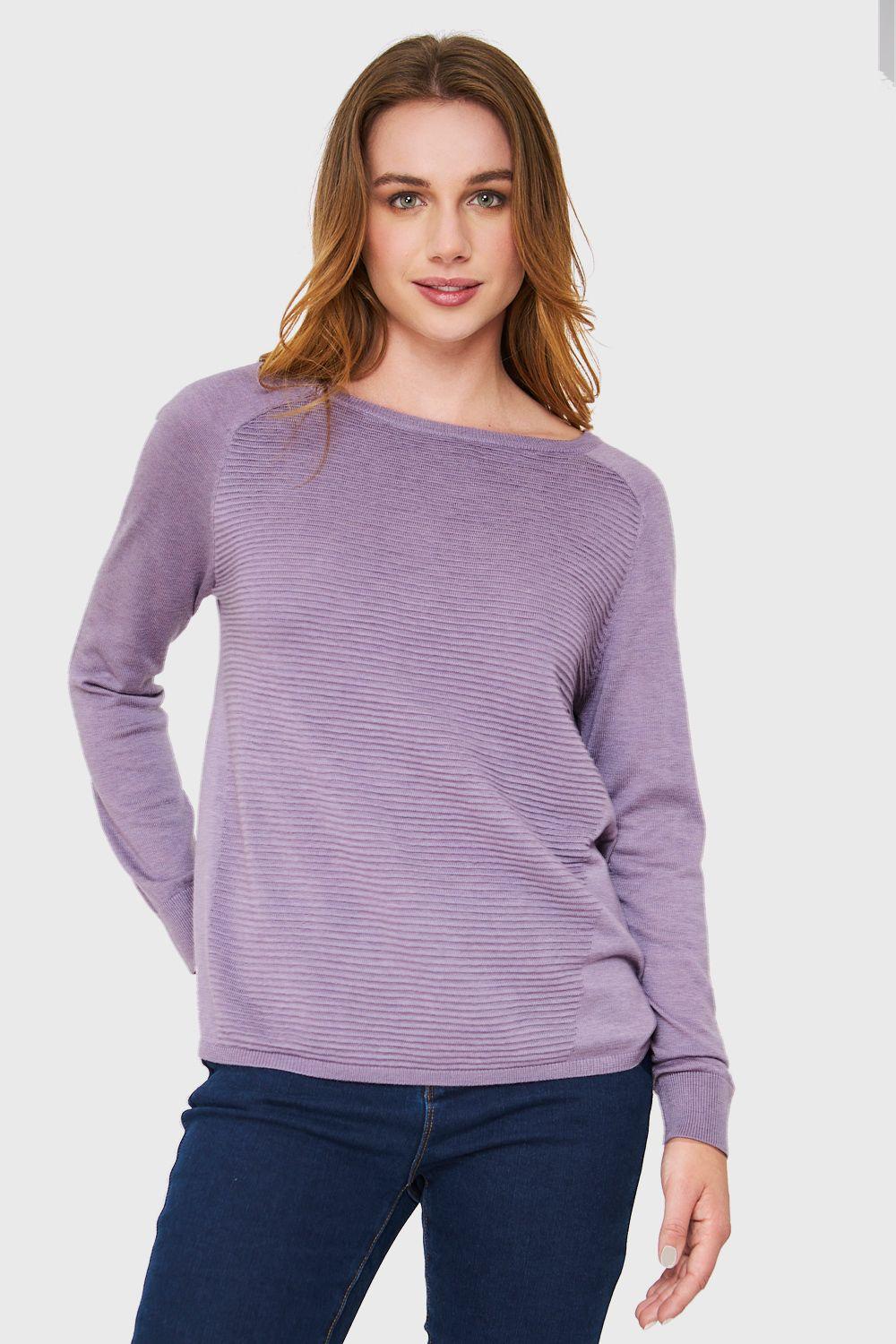 Tejido Acanalado Cuello Bote Lila Nicopoly-4