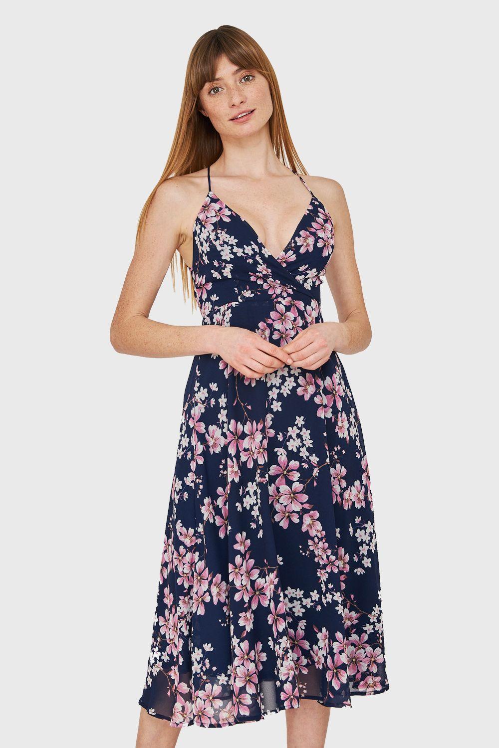 Vestido Espalda Cruzada Azul Marino Nicopoly-0