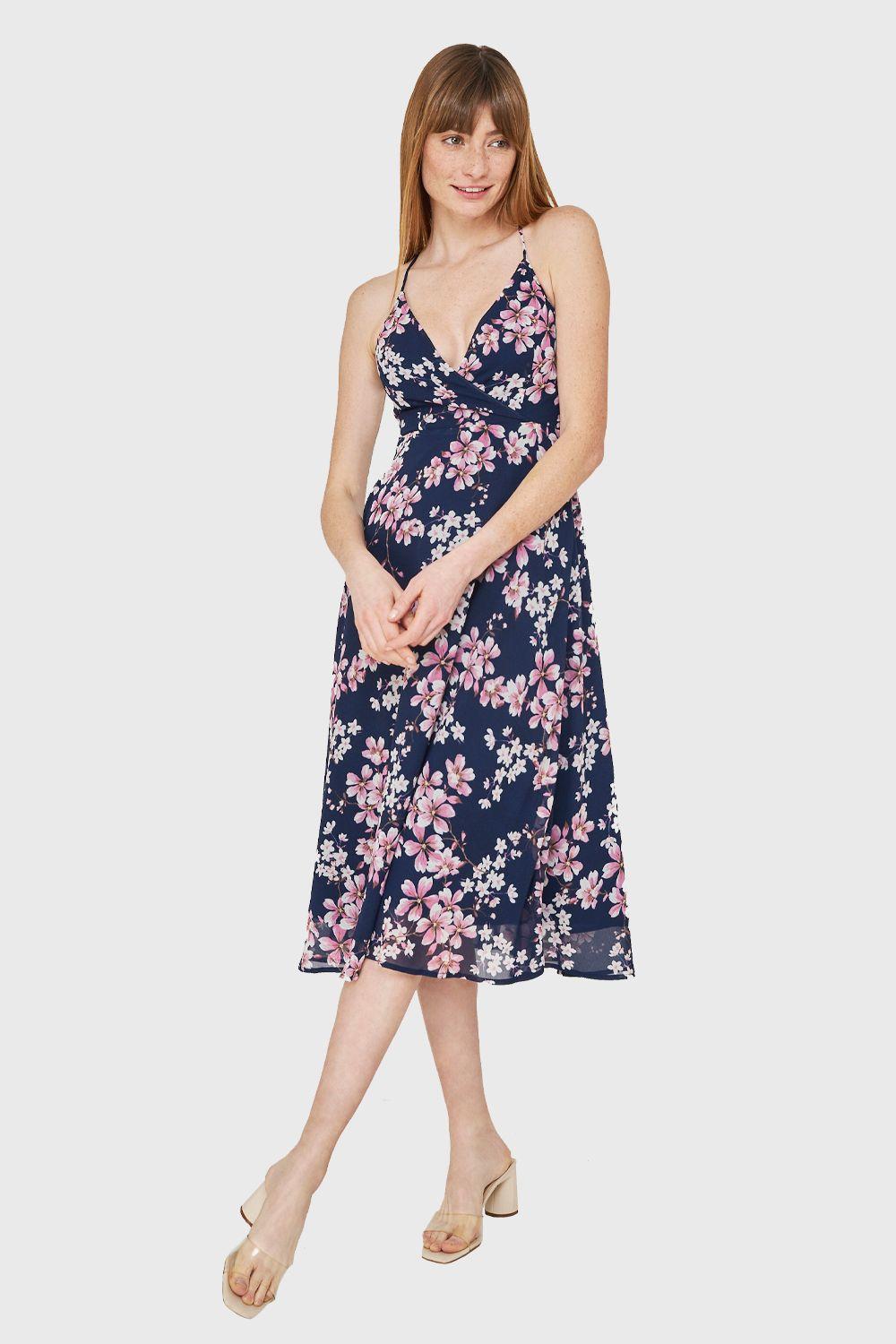 Vestido Espalda Cruzada Azul Marino Nicopoly-1