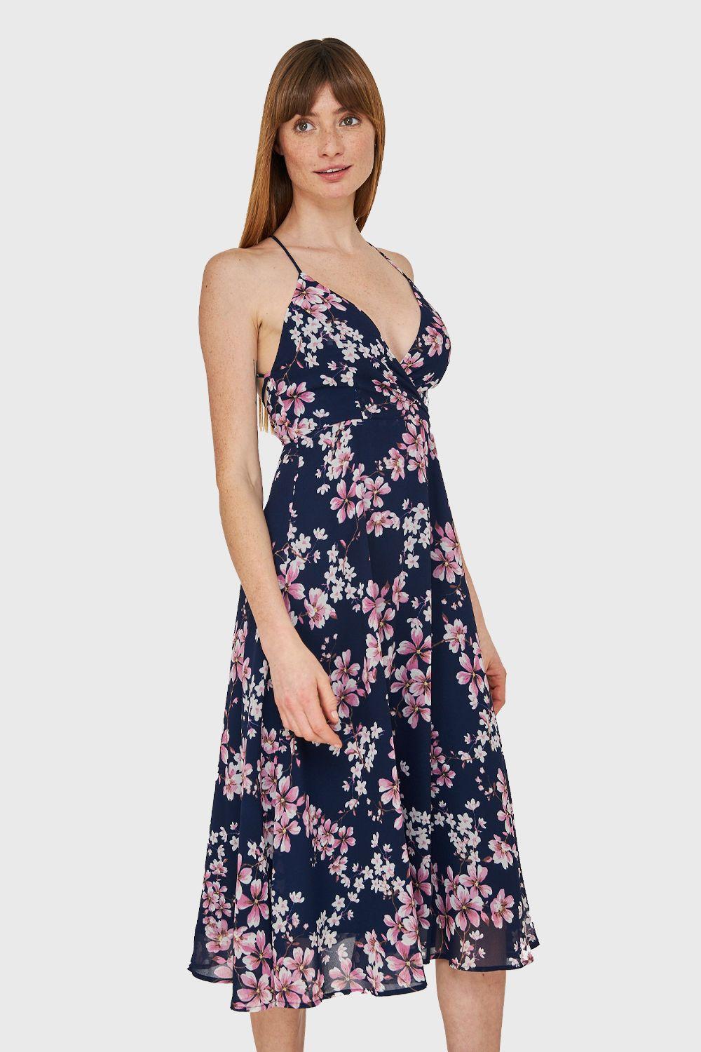 Vestido Espalda Cruzada Azul Marino Nicopoly-2