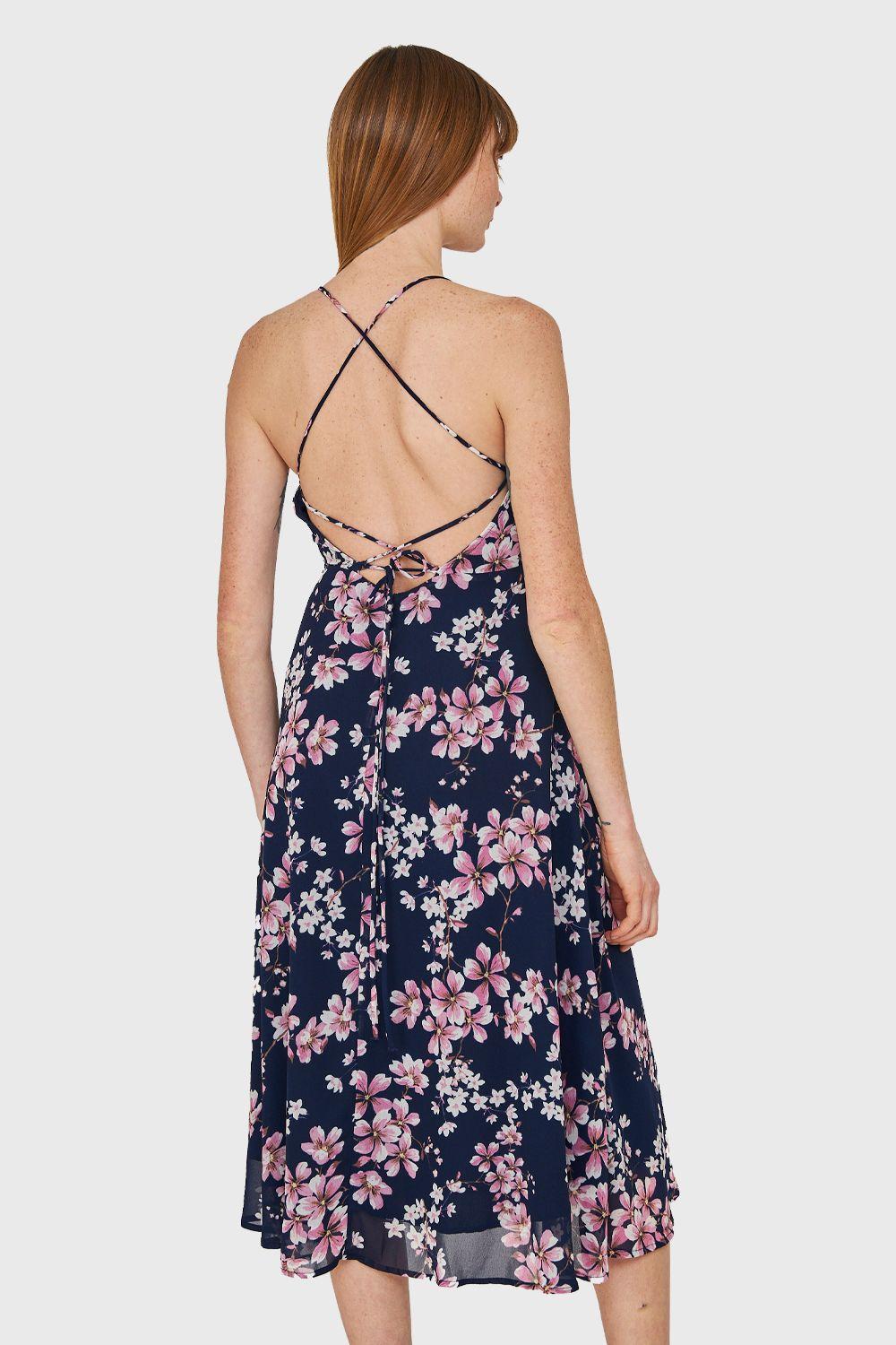 Vestido Espalda Cruzada Azul Marino Nicopoly-3