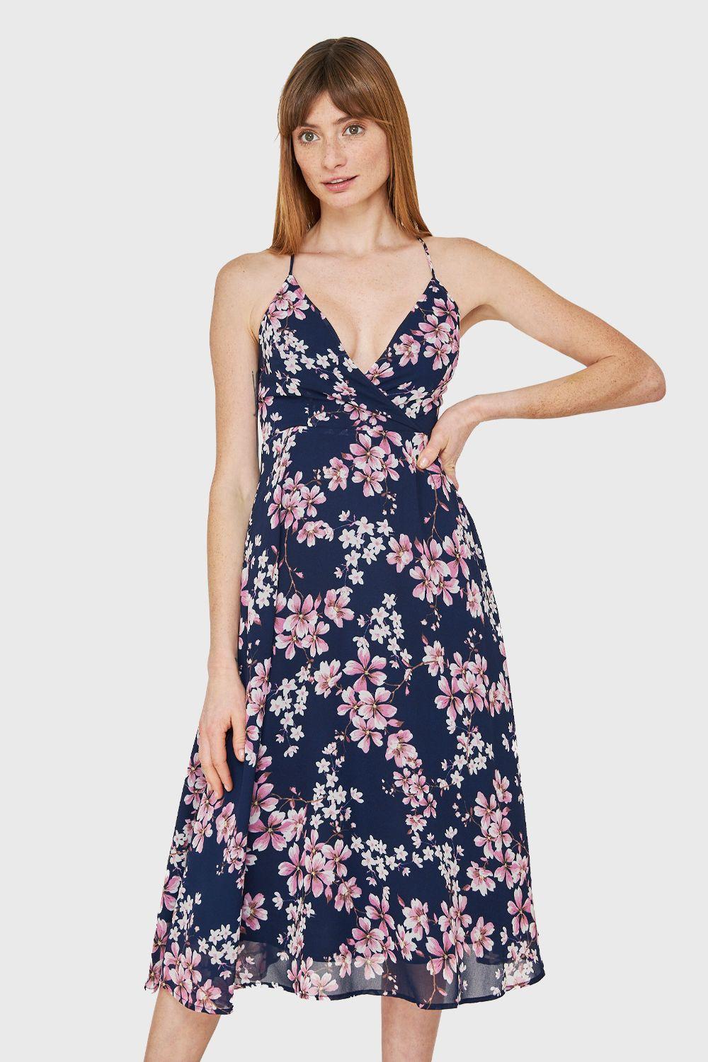 Vestido Espalda Cruzada Azul Marino Nicopoly-4