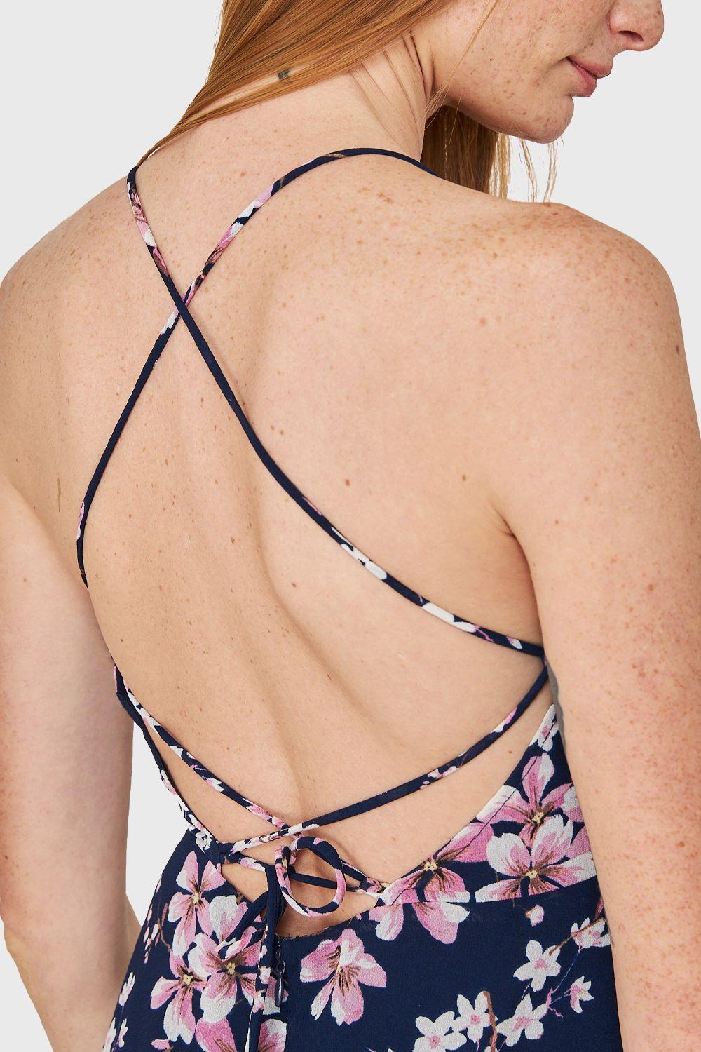 Vestido Espalda Cruzada Azul Marino Nicopoly-5