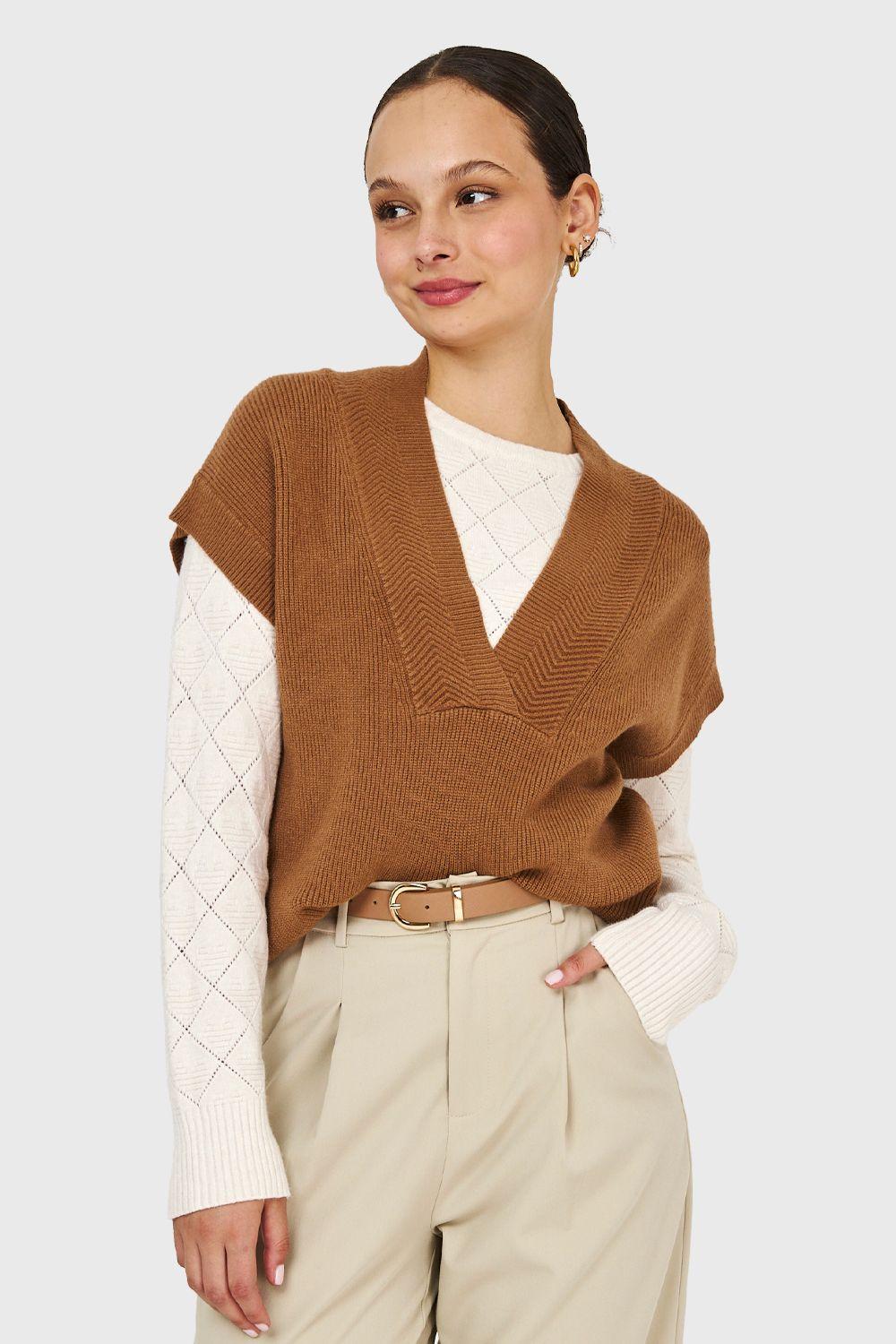 Sweater Escote Profundo Camel Nicopoly-0