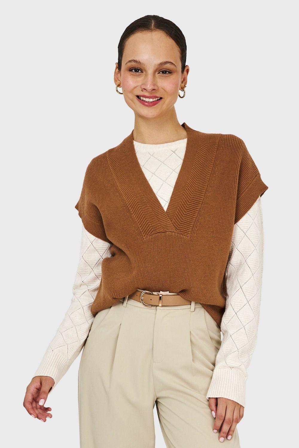 Sweater Escote Profundo Camel Nicopoly-4