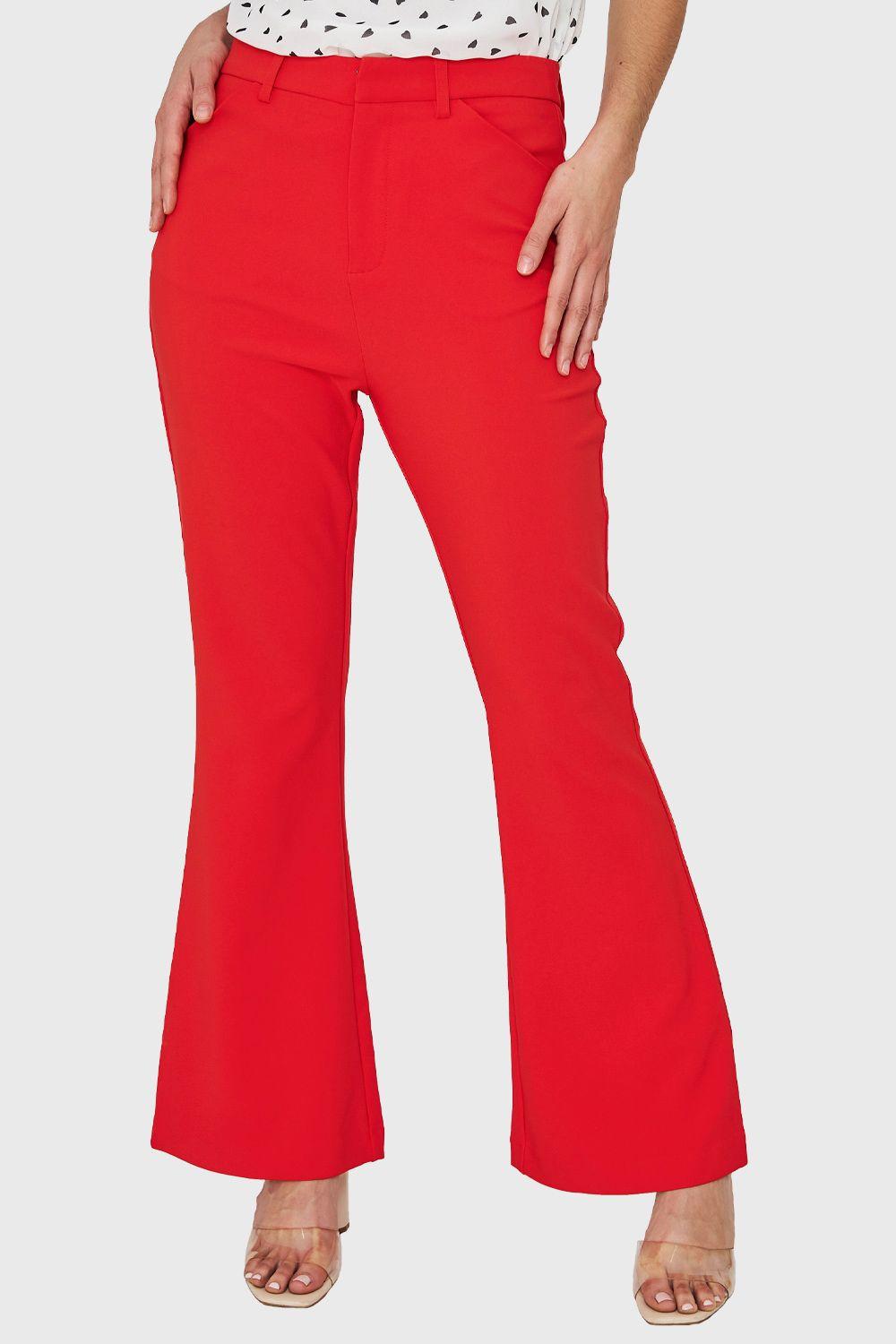Pantalón Flare Elasticado Rojo Nicopoly-0