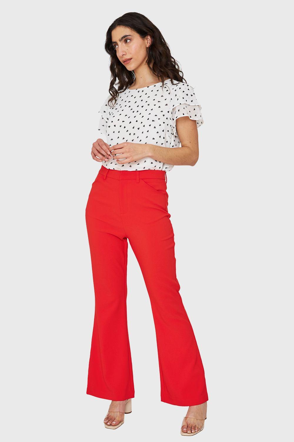 Pantalón Flare Elasticado Rojo Nicopoly-1