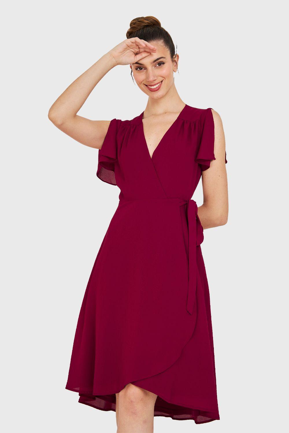 Vestido Envolvente Lazo Burdeo Nicopoly-0