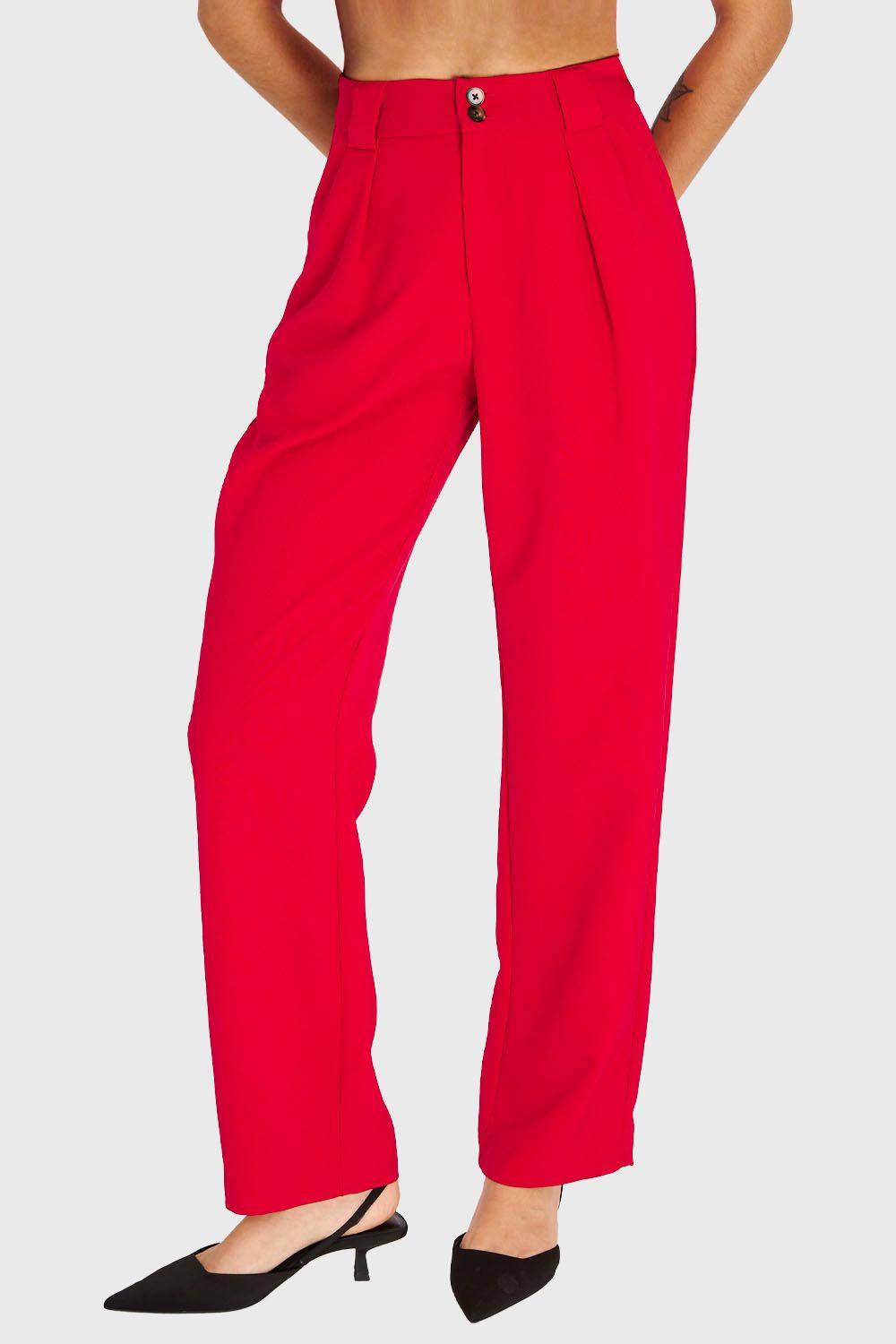 Pantalón Recto Con Pinzas Rojo Nicopoly-4