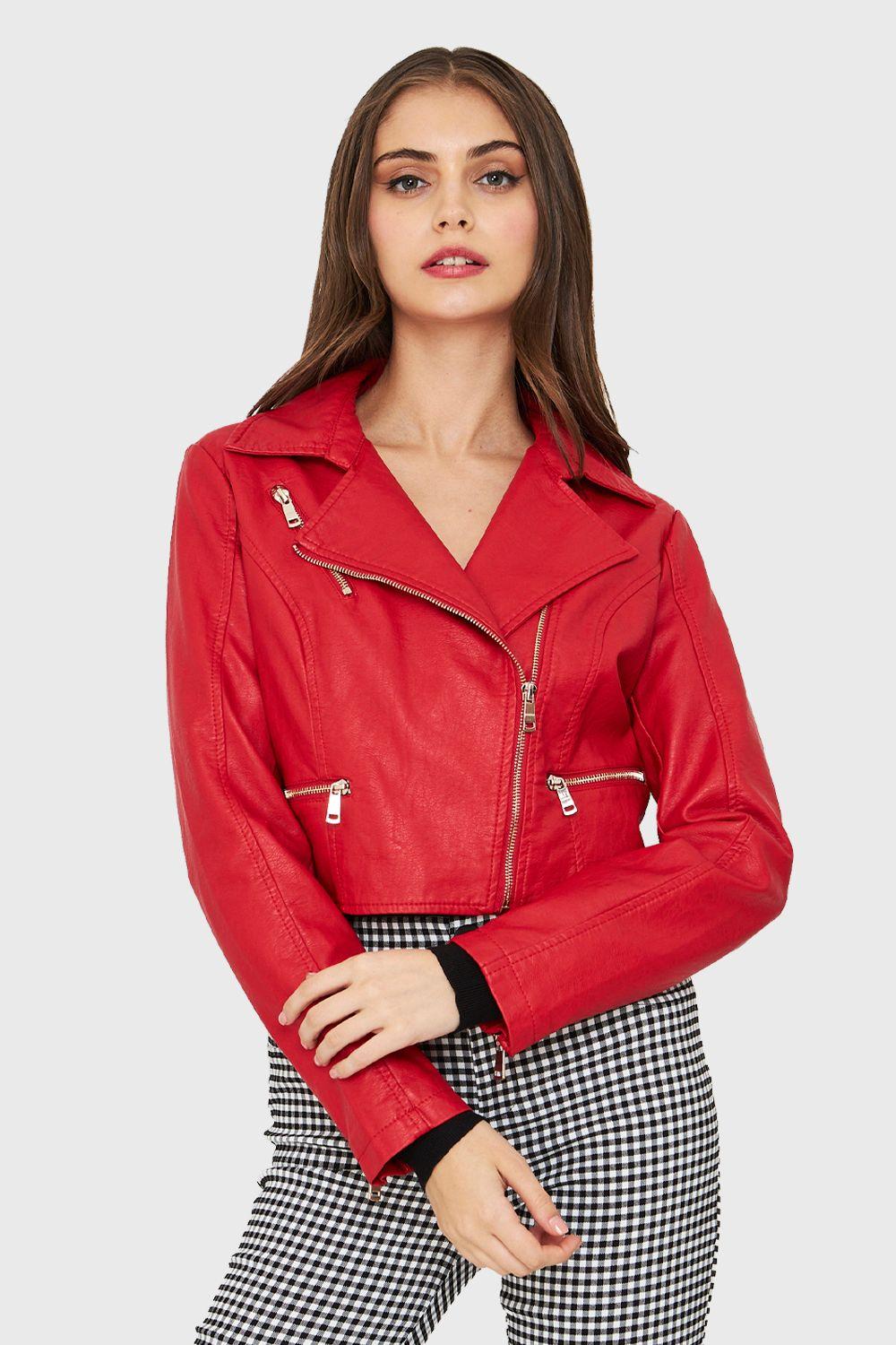 Chaqueta Ecocuero Biker Corta Rojo Nicopoly-4