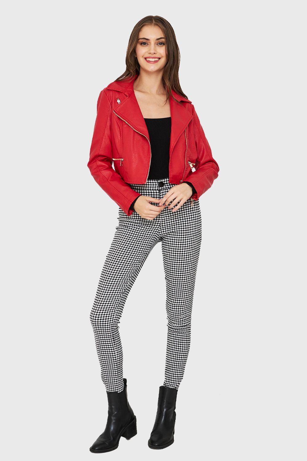 Chaqueta Ecocuero Biker Corta Rojo Nicopoly-1