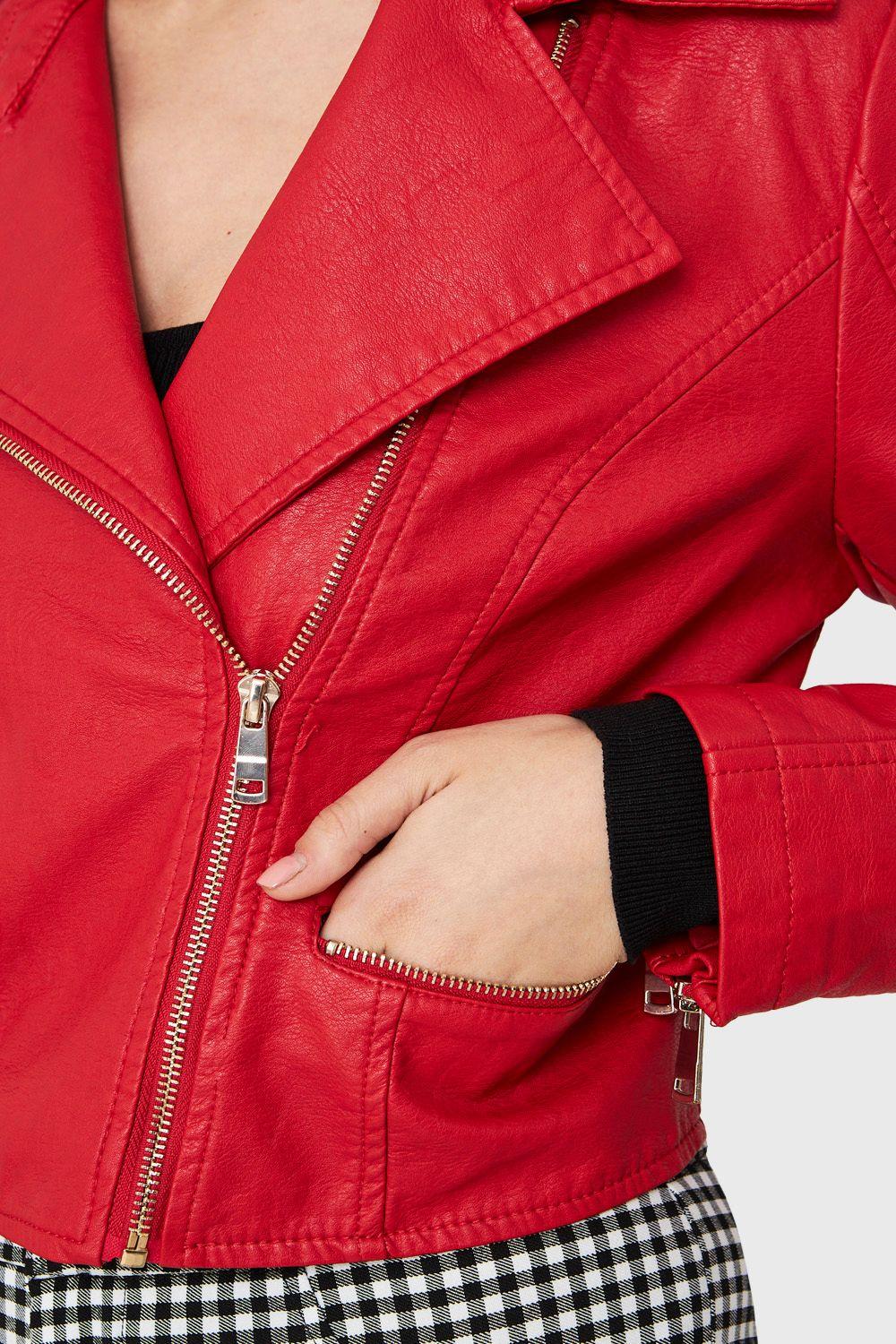 Chaqueta Ecocuero Biker Corta Rojo Nicopoly-5