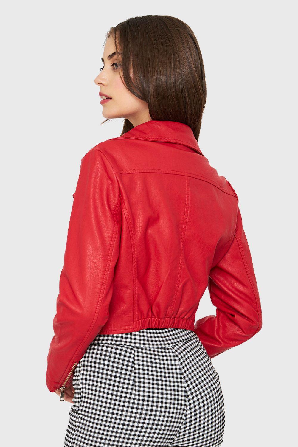 Chaqueta Ecocuero Biker Corta Rojo Nicopoly-3