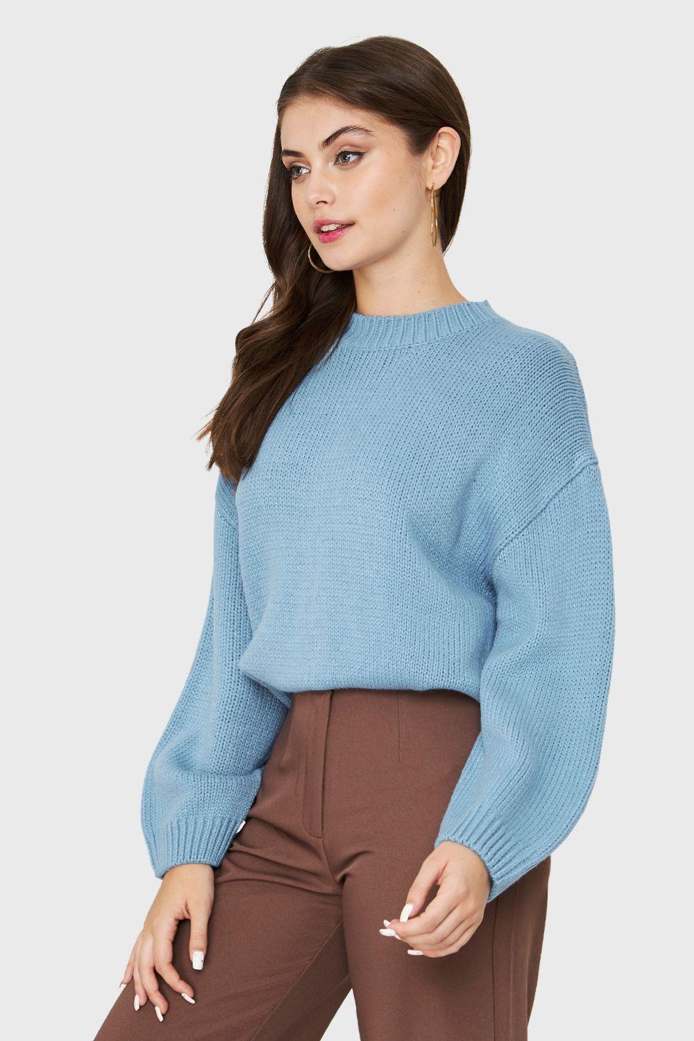 Sweater Básico Holgado Celeste Nicopoly-2