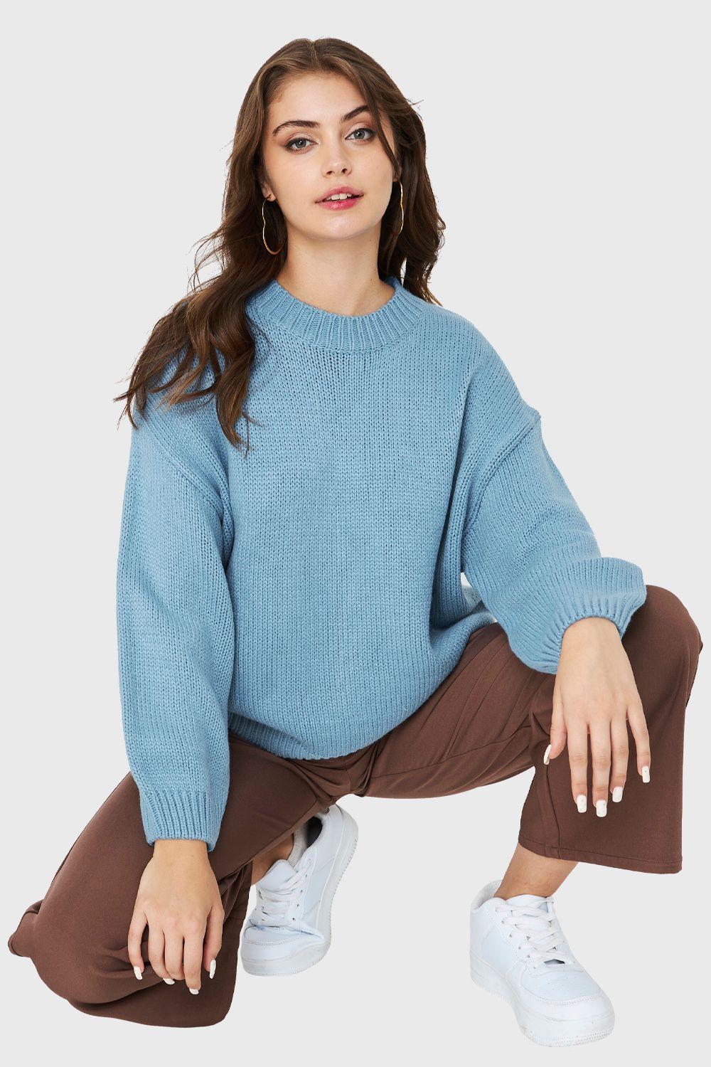 Sweater Básico Holgado Celeste Nicopoly-0
