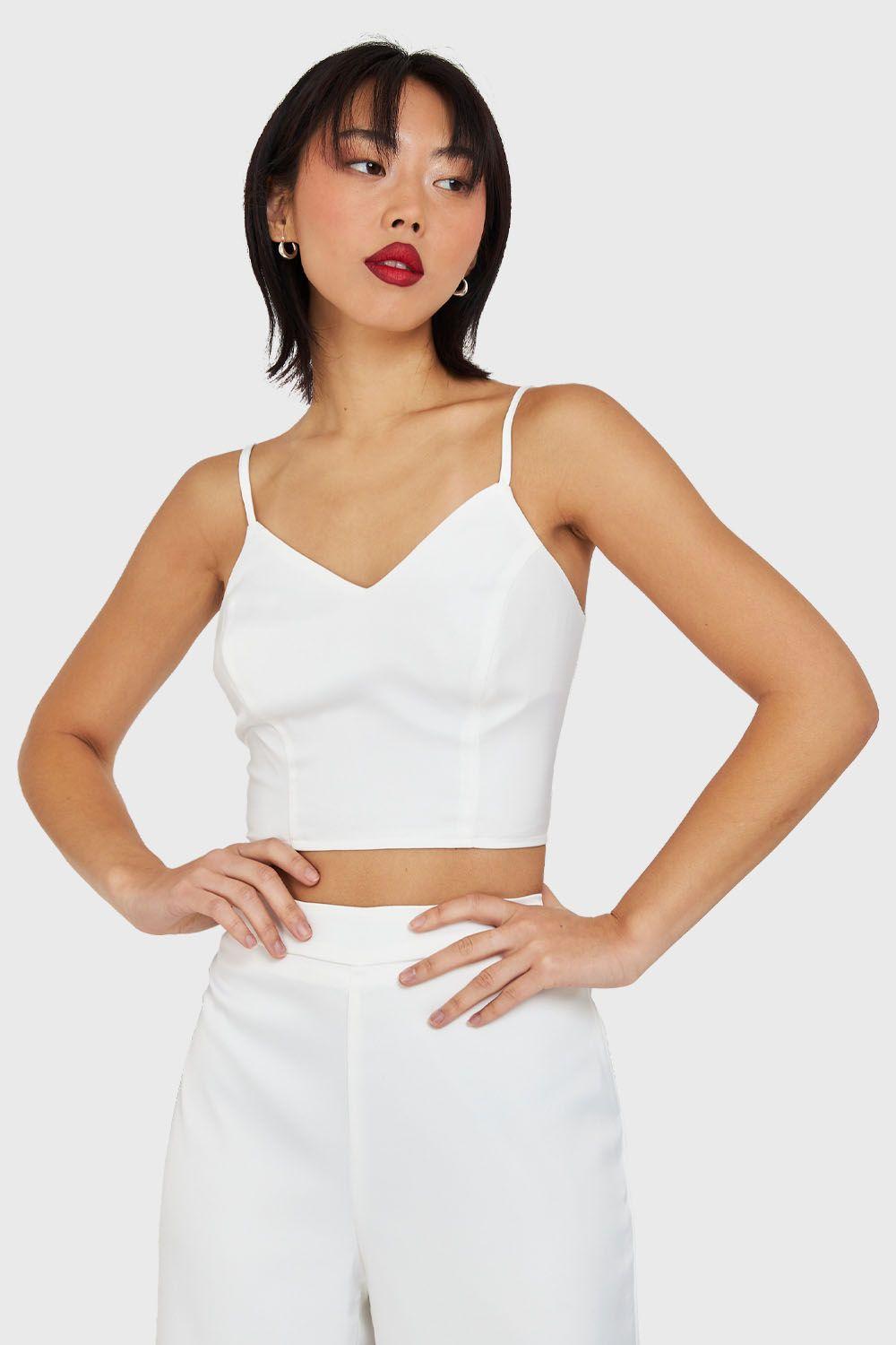 Crop Top Lace Up Blanco Nicopoly-0