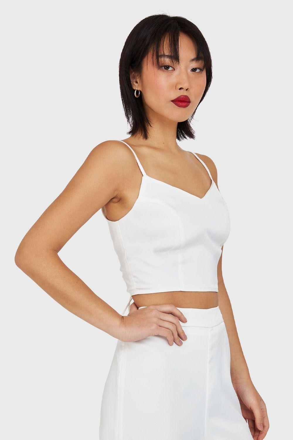 Crop Top Lace Up Blanco Nicopoly-2