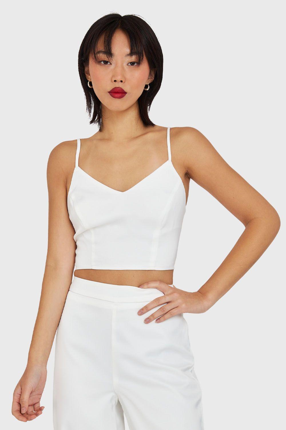Crop Top Lace Up Blanco Nicopoly-4