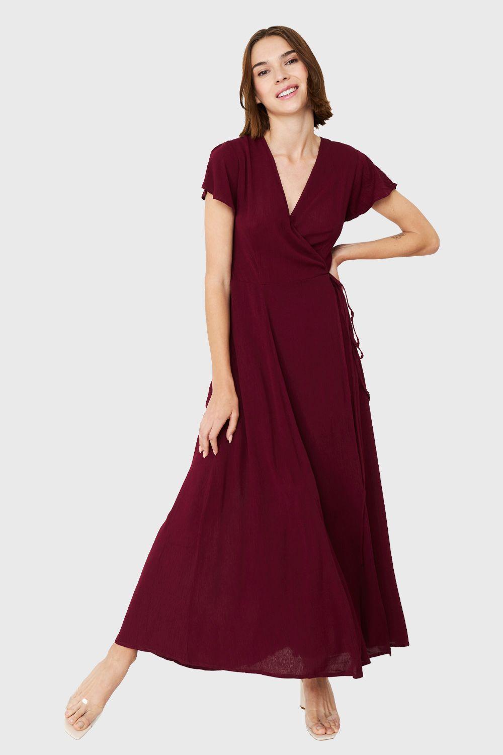 Vestido Largo Envolvente Burdeo Nicopoly-1