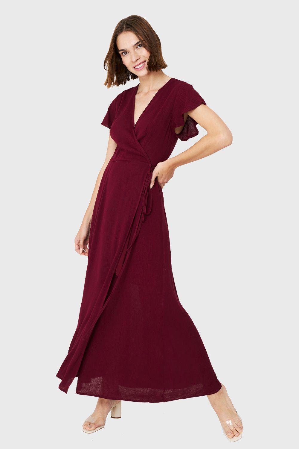 Vestido Largo Envolvente Burdeo Nicopoly-4
