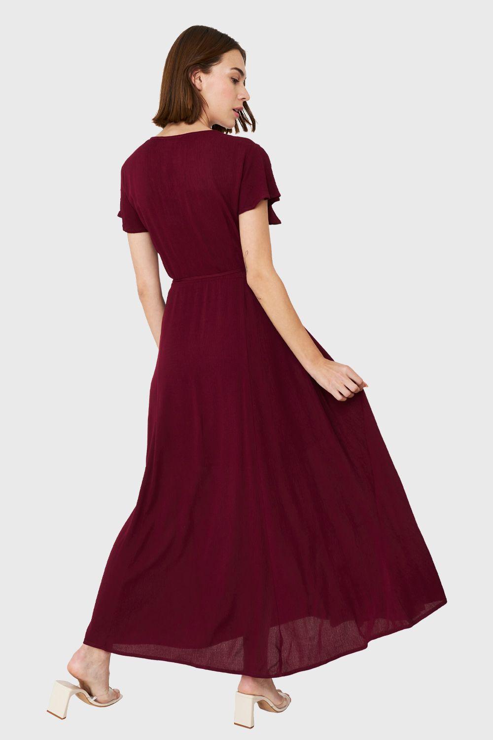 Vestido Largo Envolvente Burdeo Nicopoly-3