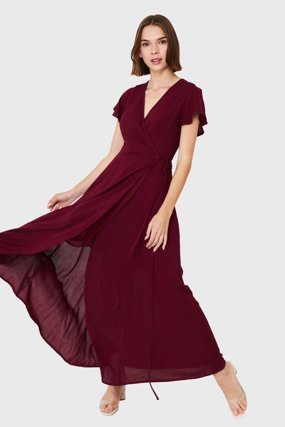 Vestido Largo Envolvente Burdeo Nicopoly-0