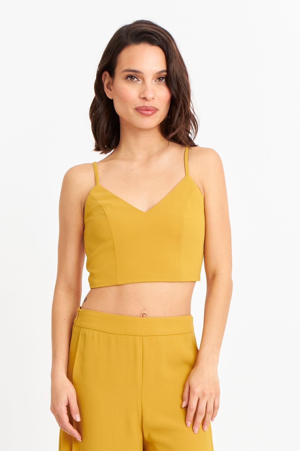 Crop Top Espalda Elasticada Mostaza Nicopoly-0