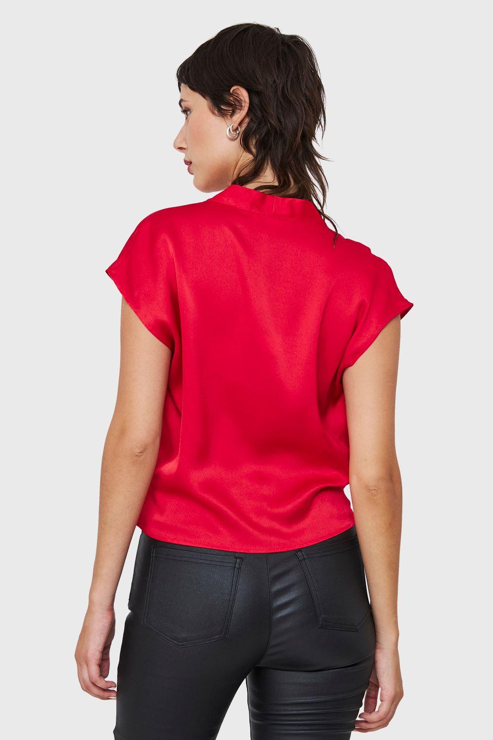 Blusa Efecto Cruzado Tipo Satín Rojo Nicopoly-3