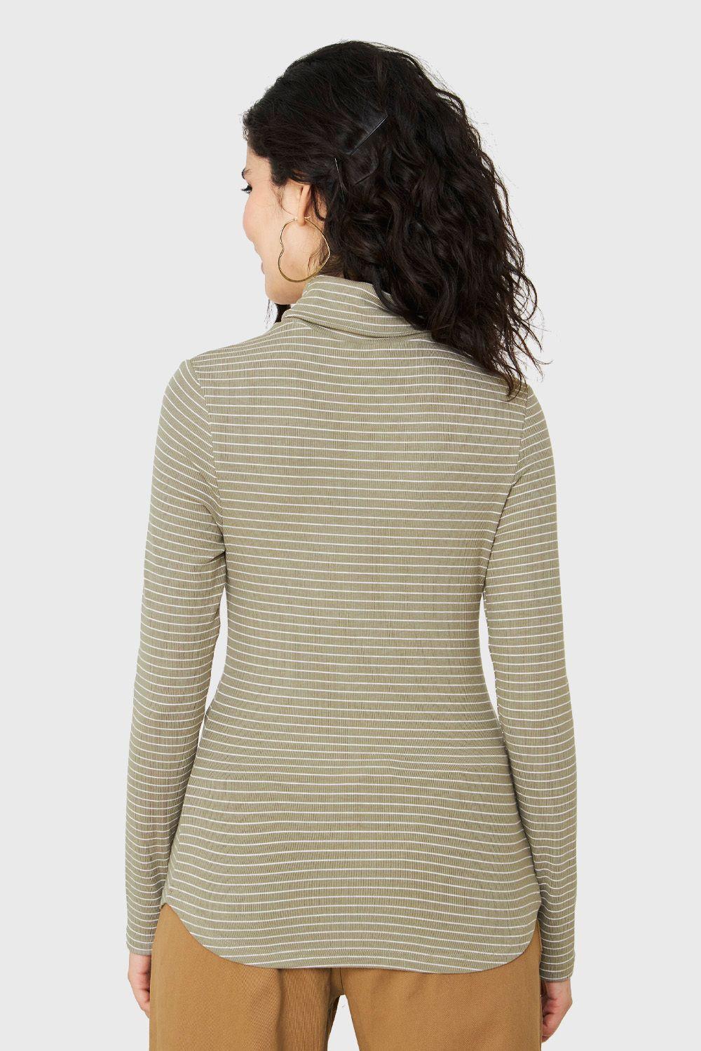 Polera Beatle Básica Rayas Verde Oliva Nicopoly-3