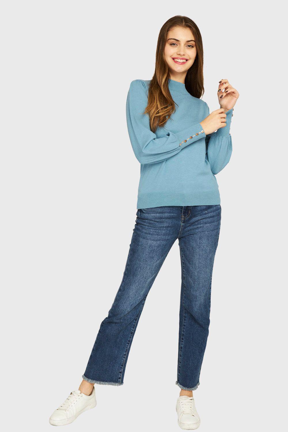 Sweater Botones Celeste Cielo Nicopoly-1