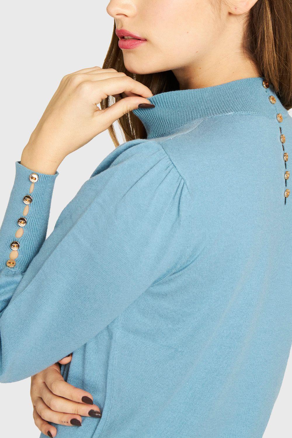 Sweater Botones Celeste Cielo Nicopoly-4