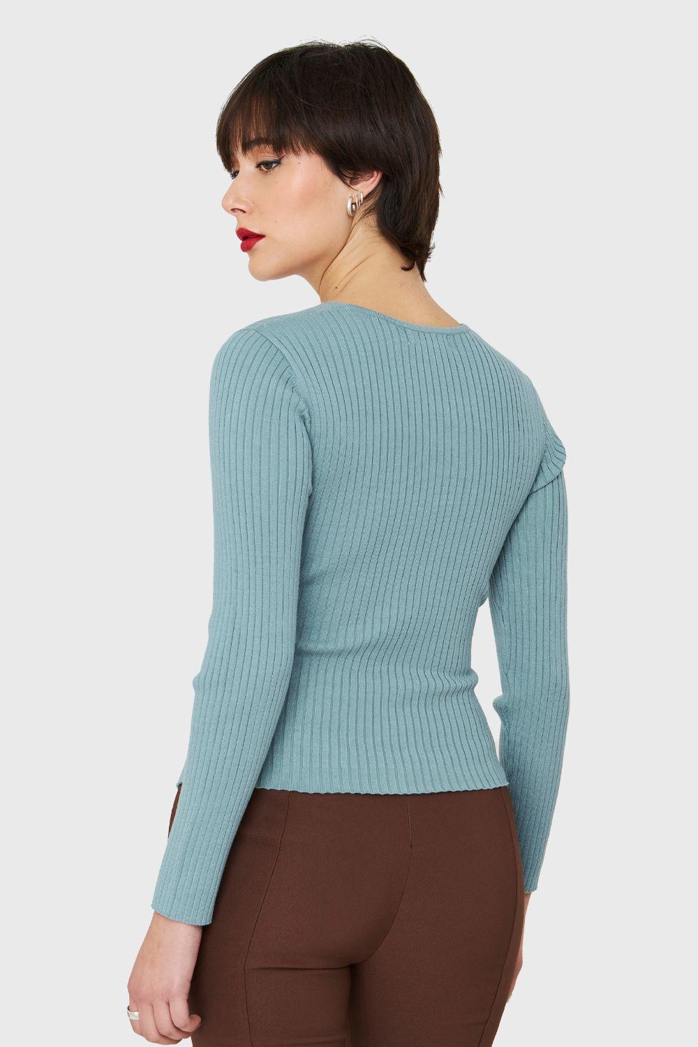 Polera Acanalada Escote Cruzado Celeste Nicopoly-3
