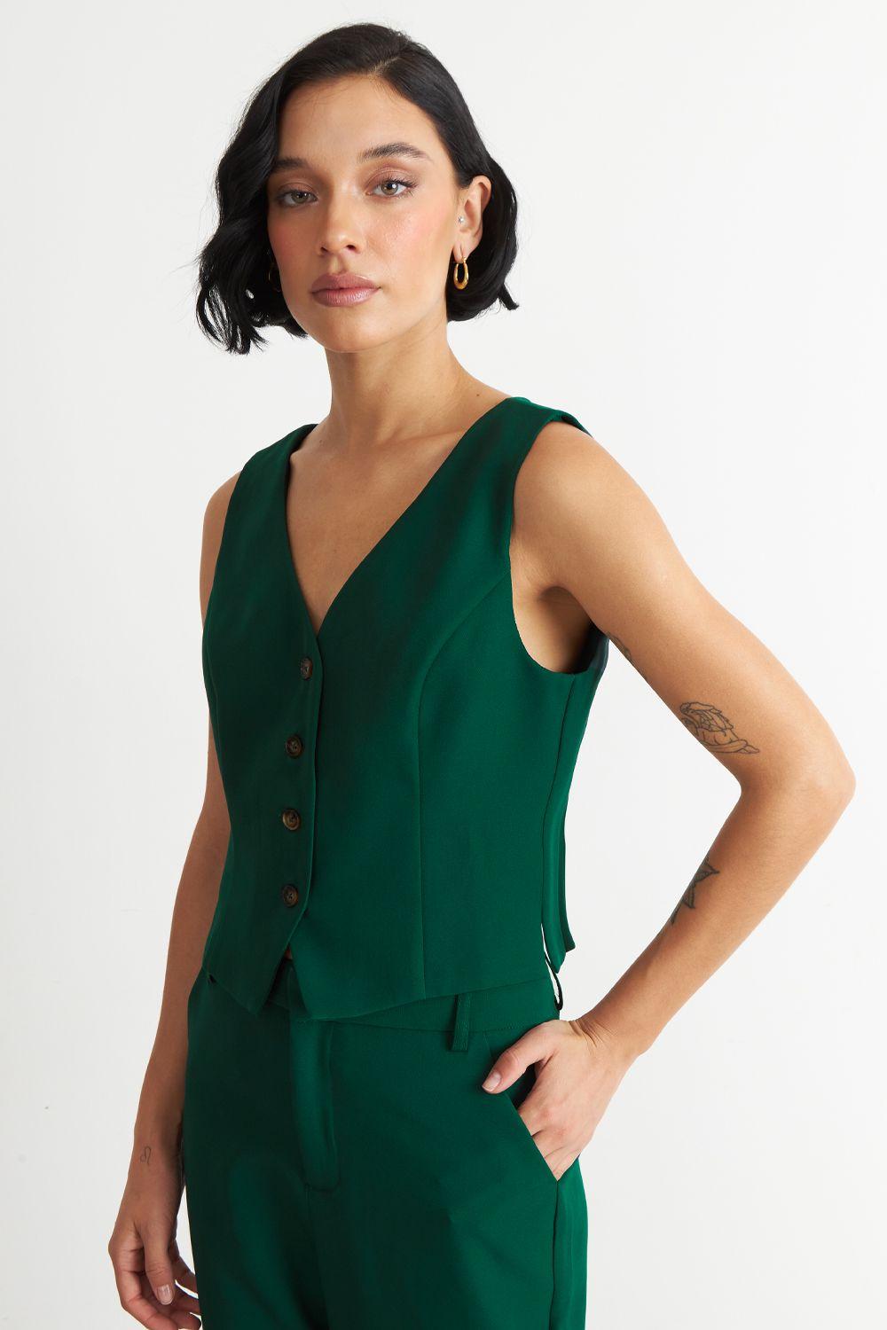 Gilet 4 Botones Verde Nicopoly-2