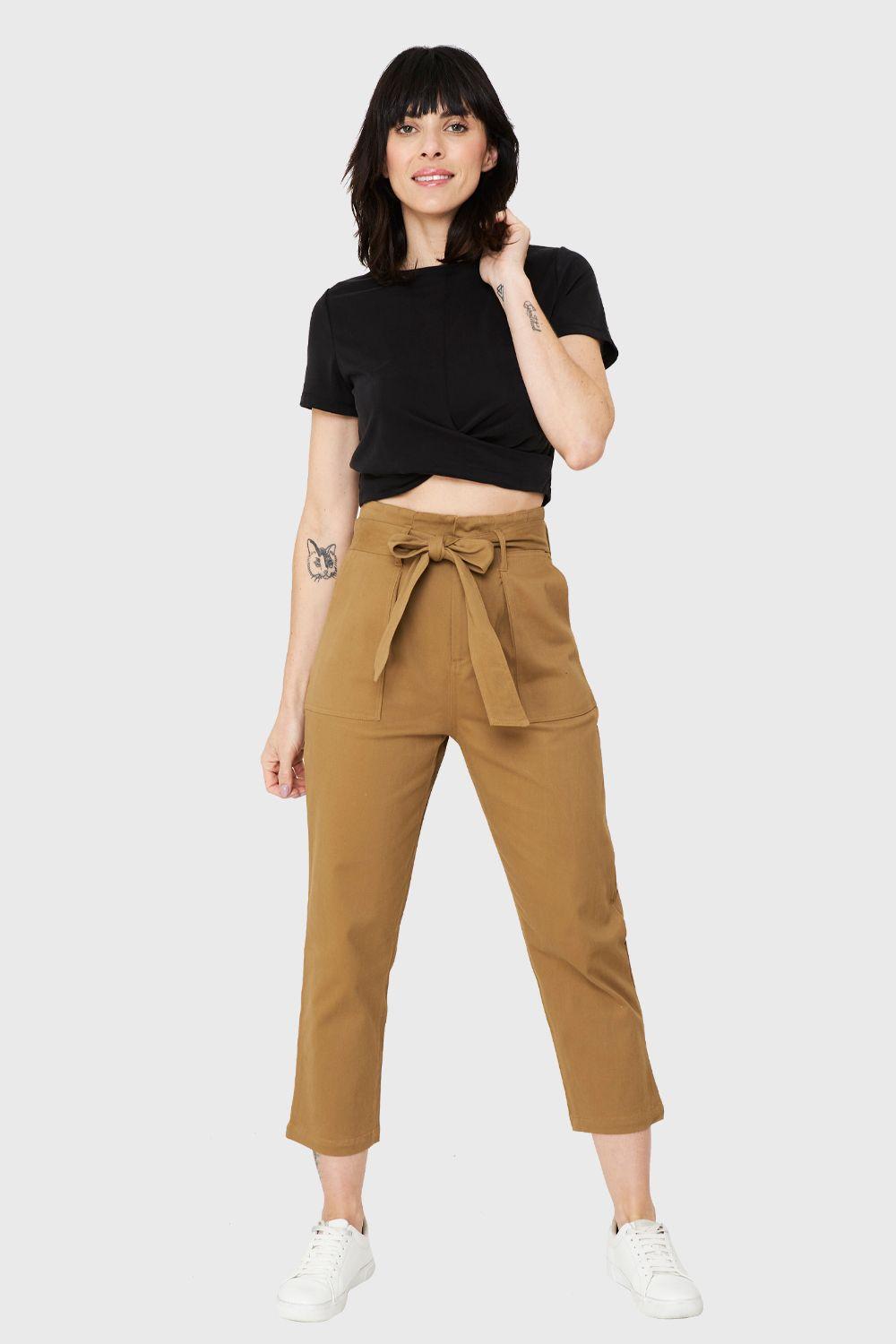 Pantalón Bolsillos Cargo Café Claro Nicopoly-1