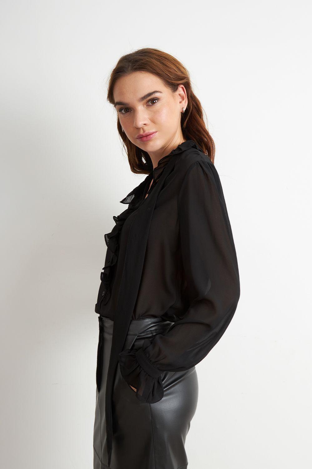 Blusa Corbatín y Vuelos Negro Nicopoly-2