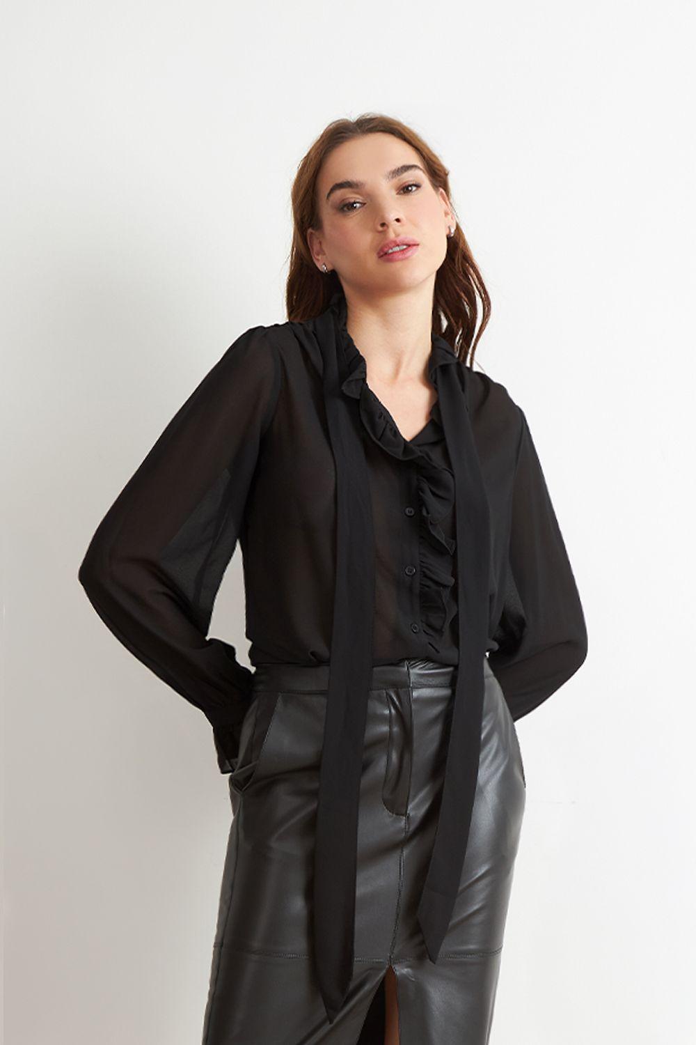 Blusa Corbatín y Vuelos Negro Nicopoly-4