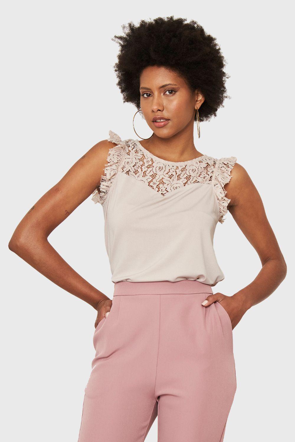 Polera Encaje Canesú Nude Nicopoly-4