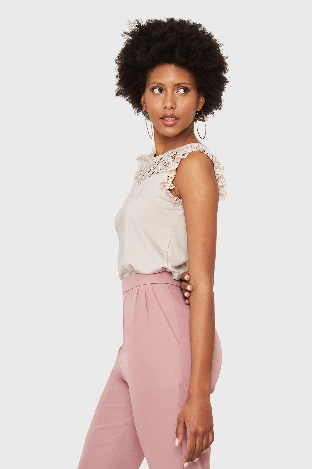 Polera Encaje Canesú Nude Nicopoly-2