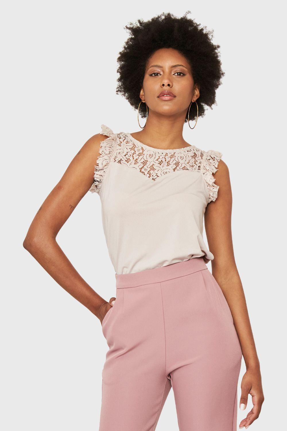 Polera Encaje Canesú Nude Nicopoly-0