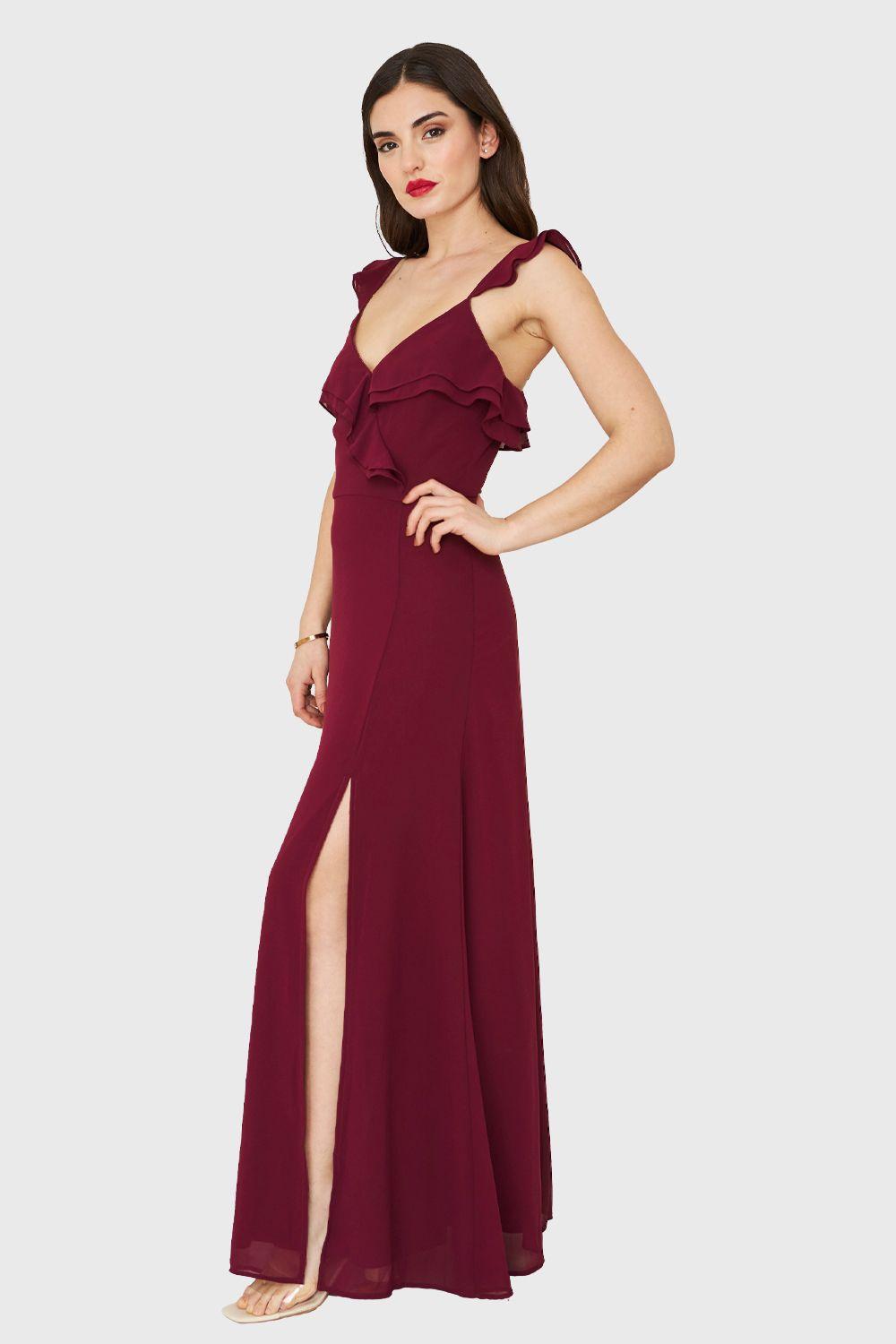 Vestido Largo Romántico Burdeo Nicopoly-2