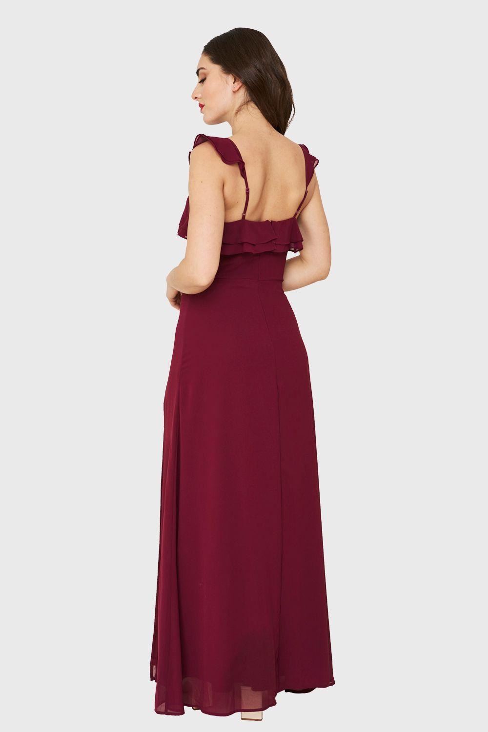 Vestido Largo Romántico Burdeo Nicopoly-3