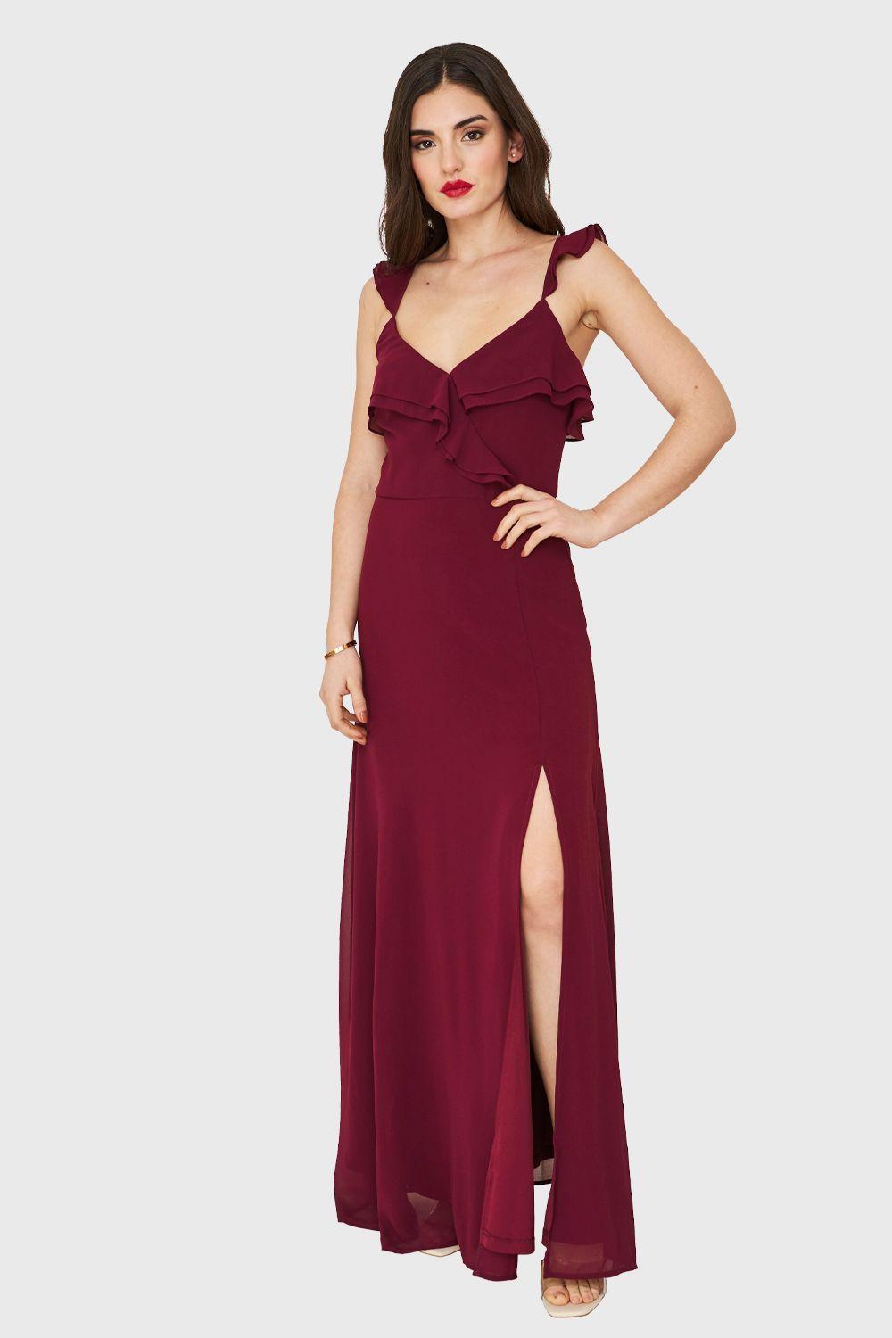 Vestido Largo Romántico Burdeo Nicopoly-1