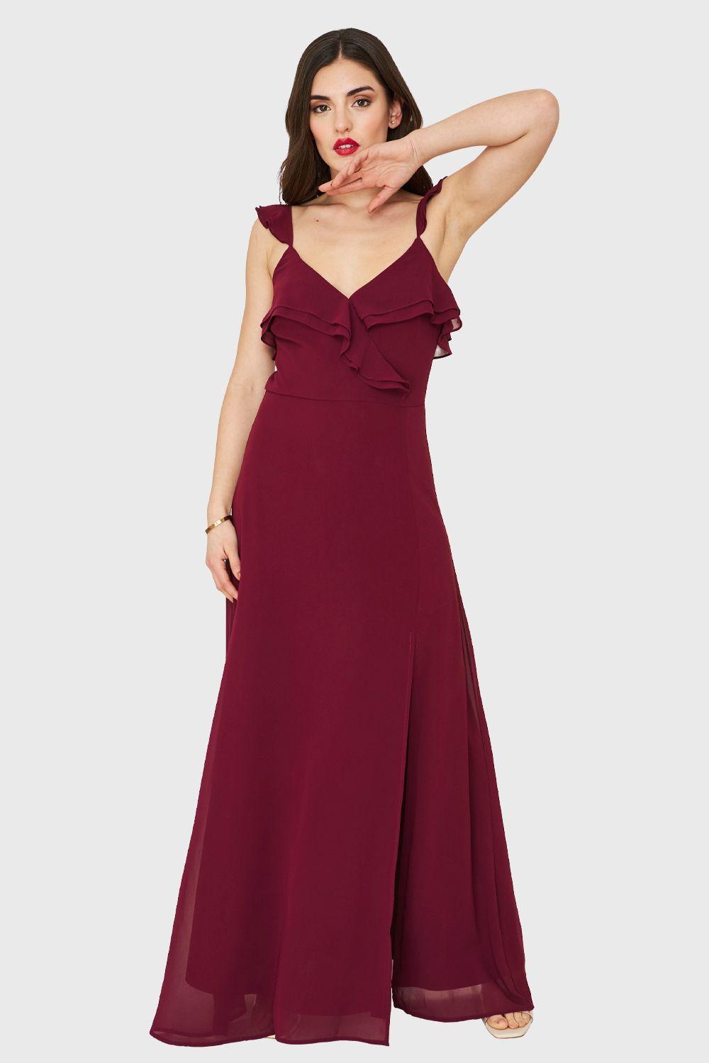 Vestido Largo Romántico Burdeo Nicopoly-4