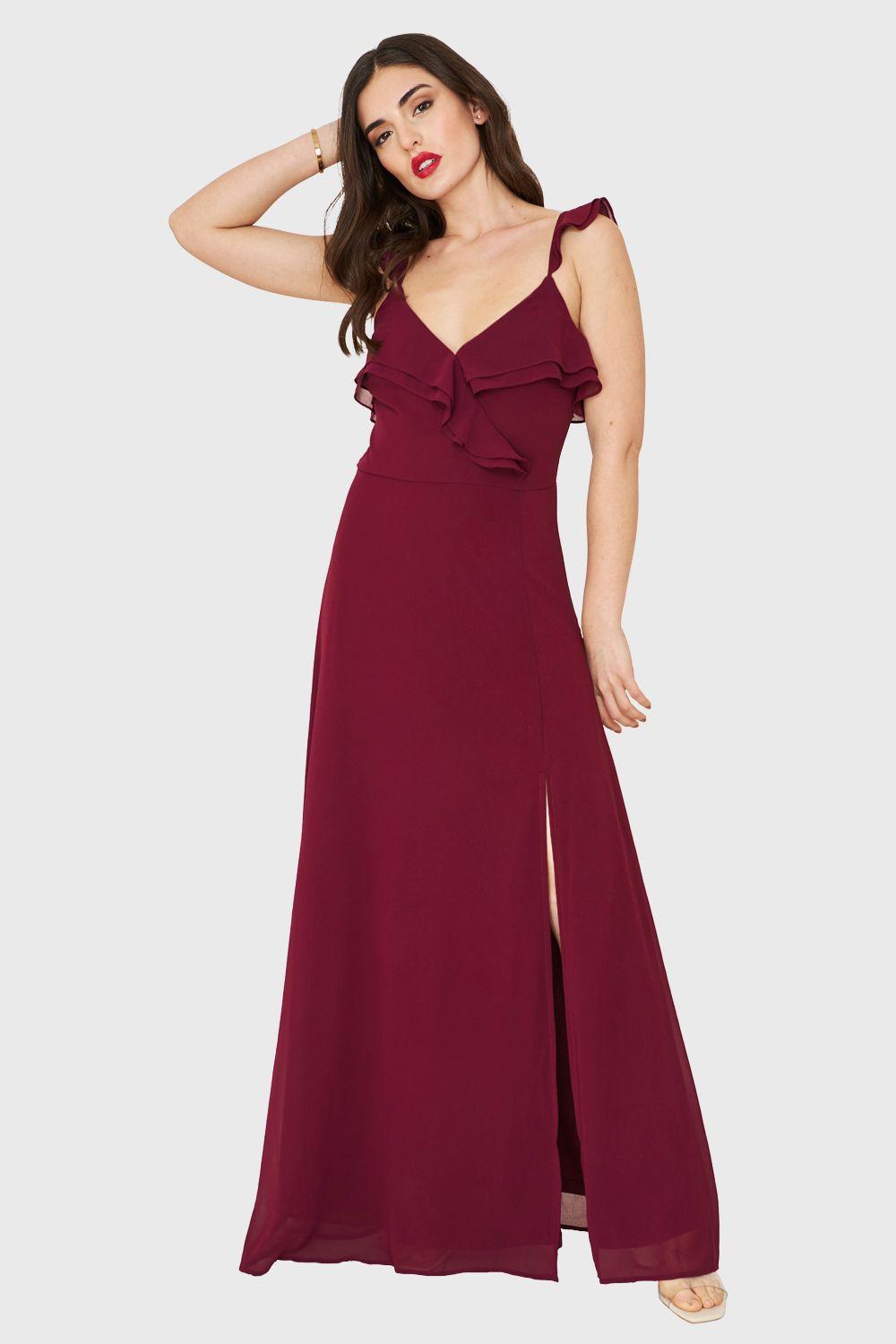 Vestido Largo Romántico Burdeo Nicopoly-0