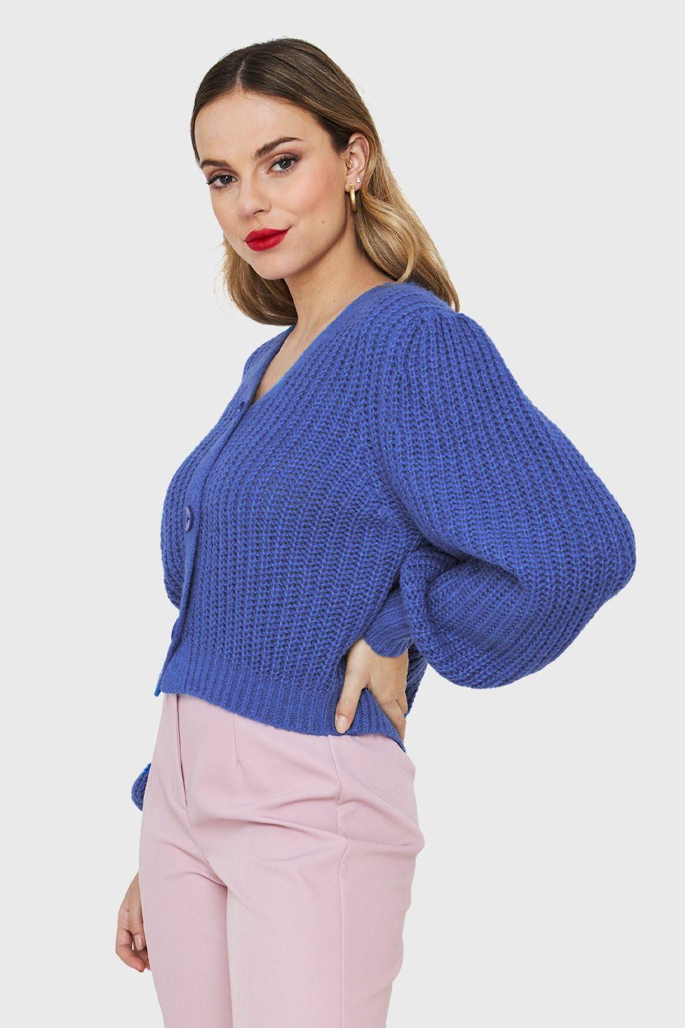 Cárdigan Corto Botones Azul Nicopoly-2