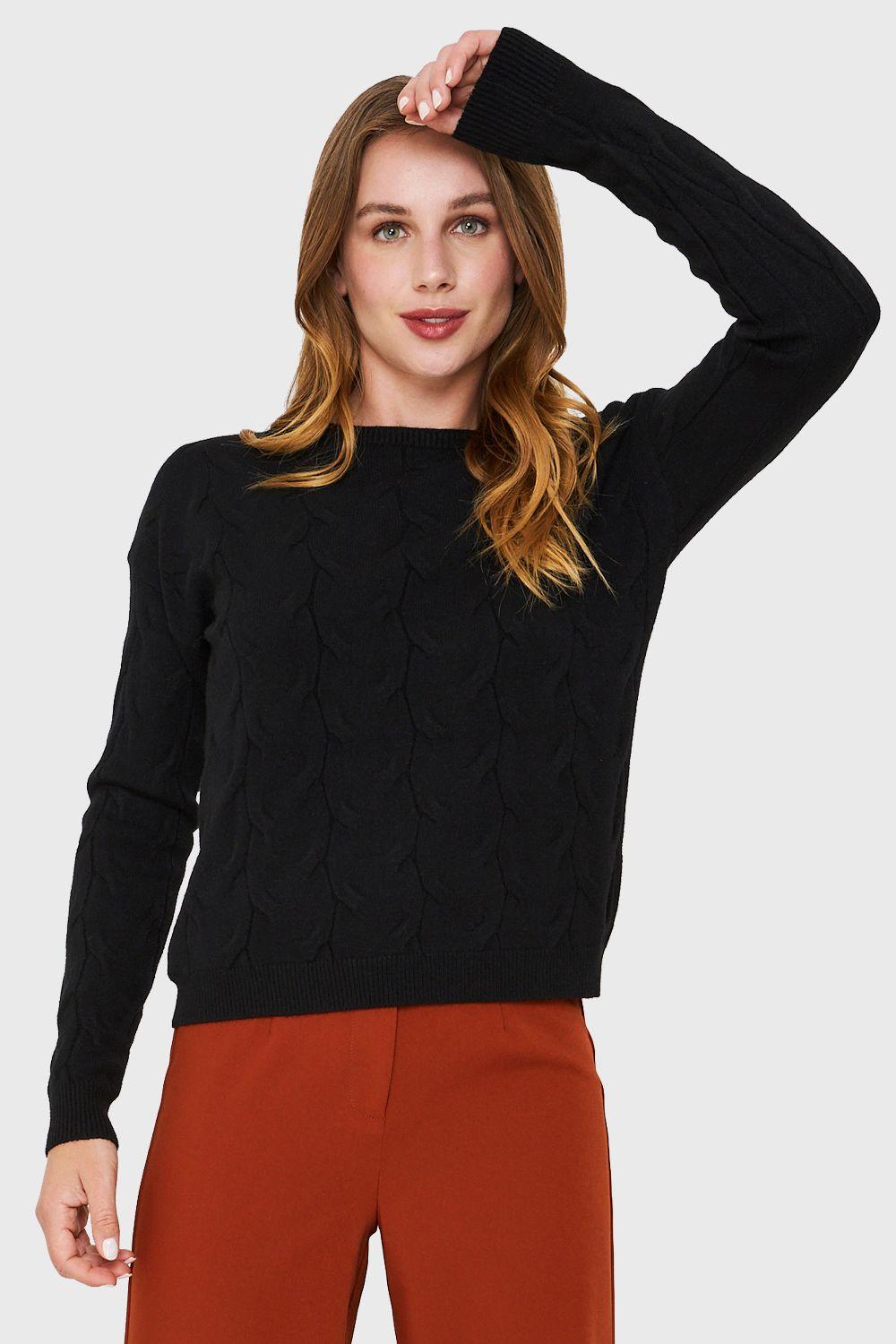 Sweater Patrón Trenzas Negro Nicopoly-0