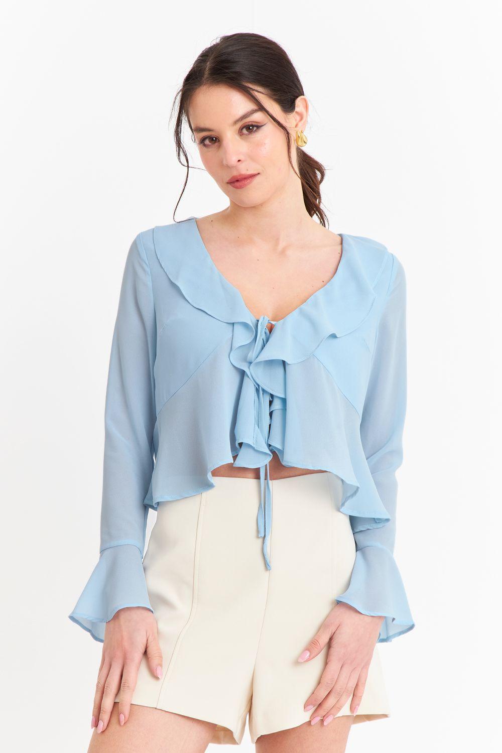 Blusa Vuelos Manga Larga Celeste-0