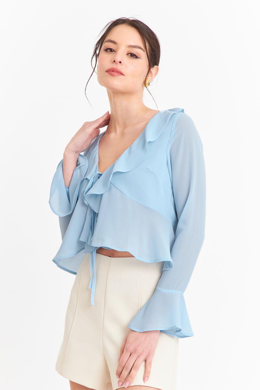 Blusa Vuelos Manga Larga Celeste-4