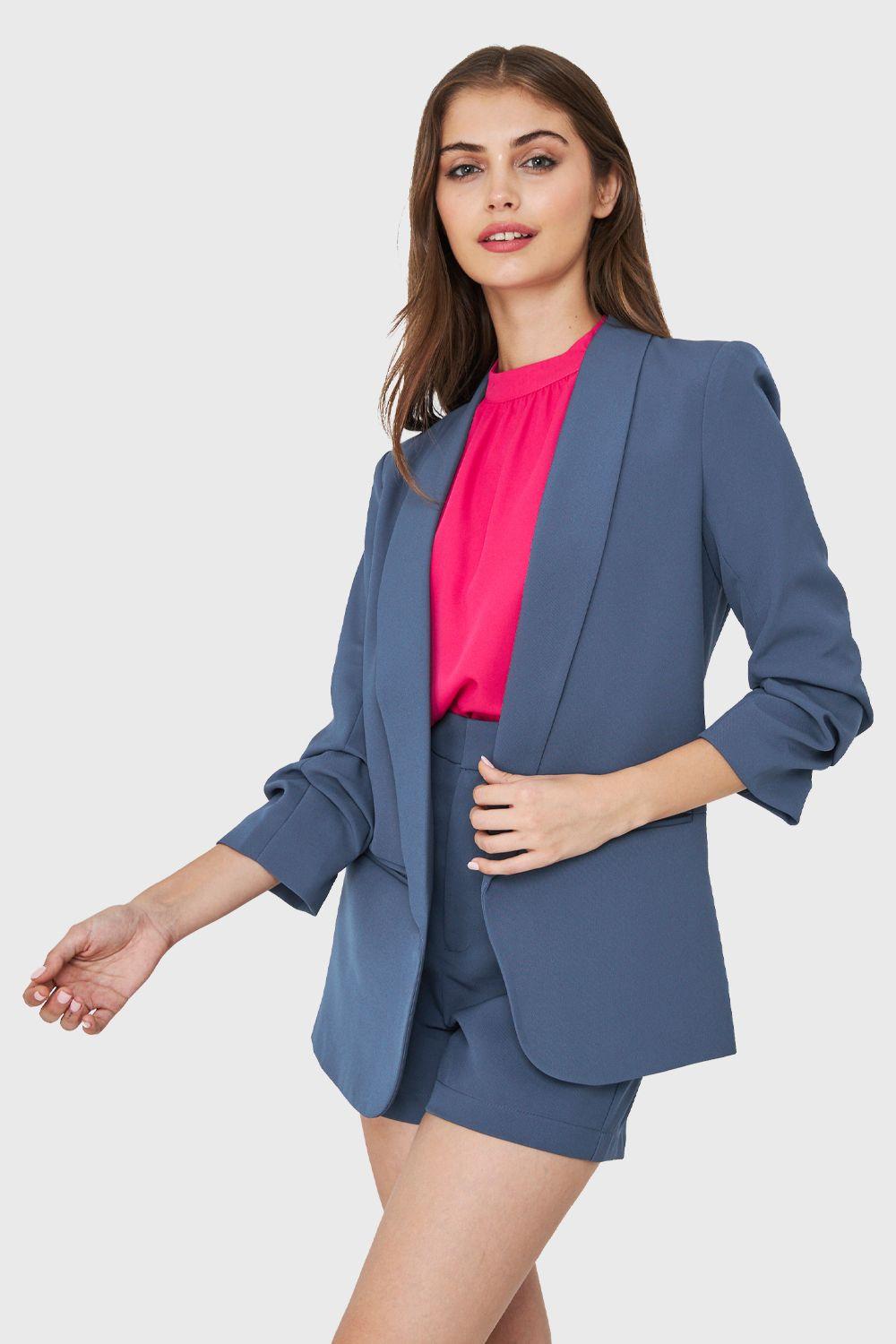 Blazer Mangas Drapeadas 3/4 Azul Acero Nicopoly-2