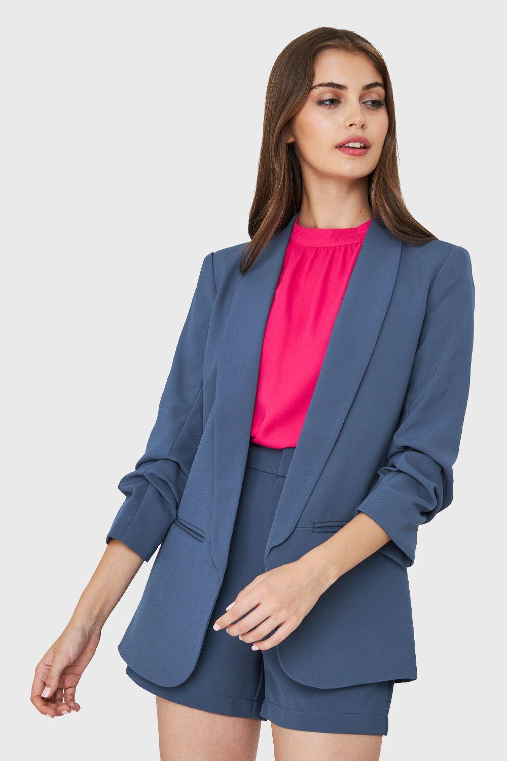 Blazer Mangas Drapeadas 3/4 Azul Acero Nicopoly-4